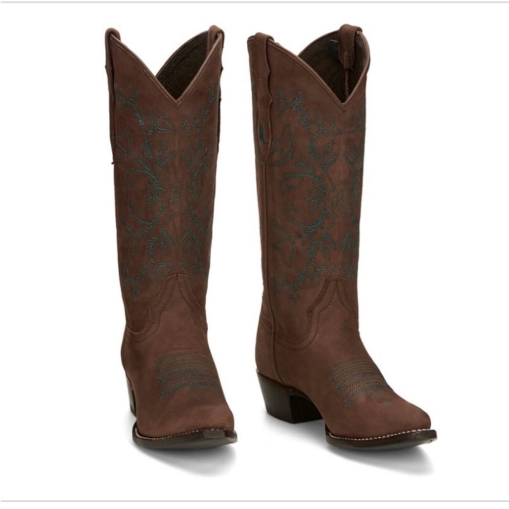 Justin Reba Ladies Chocolate nubuck look Harlan Snip Toe western Boots size 10